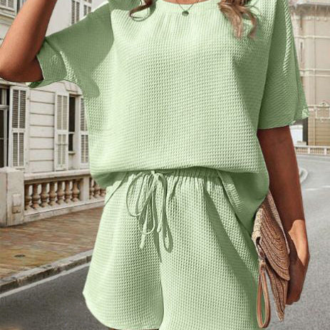 Női lezser szett - rövid ujjú, kerek nyakú felső + rugalmas derekú rövidnadrág
