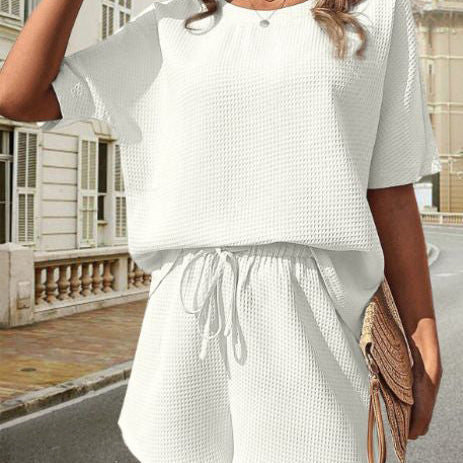 Női lezser szett - rövid ujjú, kerek nyakú felső + rugalmas derekú rövidnadrág