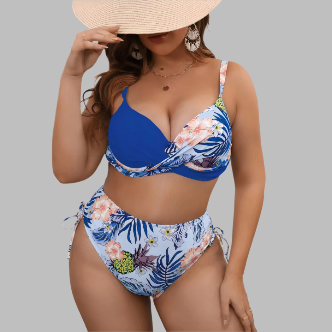 Női bikini – Magas derekú – Csavaros felső – Állítható pántok – Oldalsó megkötők