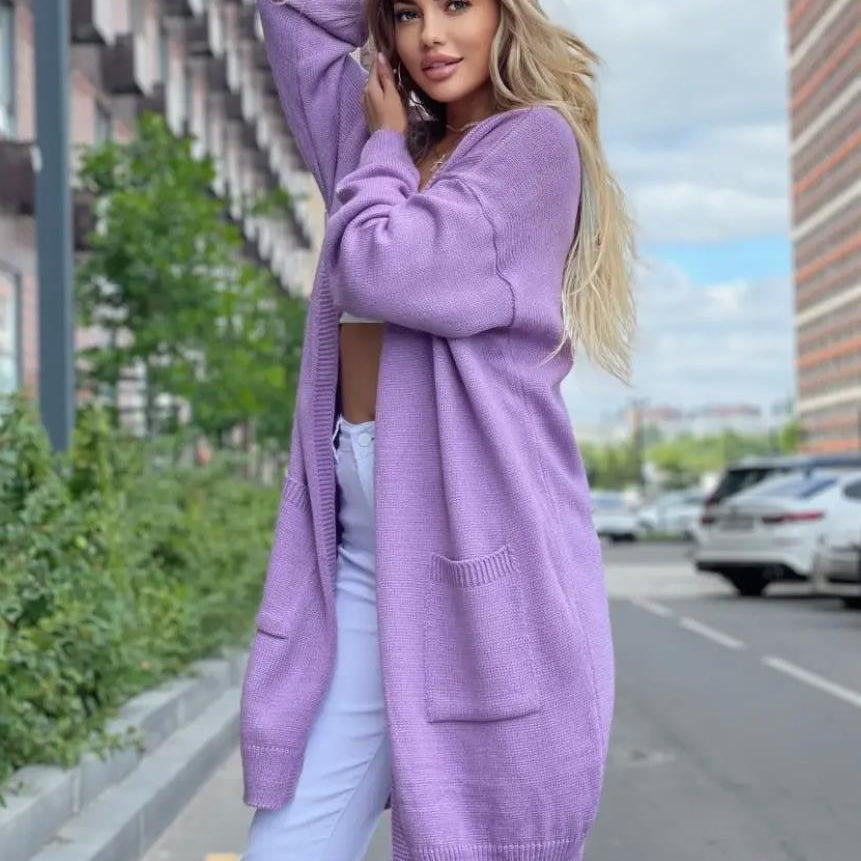 Női mellény – Pamutkötésű – Laza szabású – Hosszú – Nyitott elölről