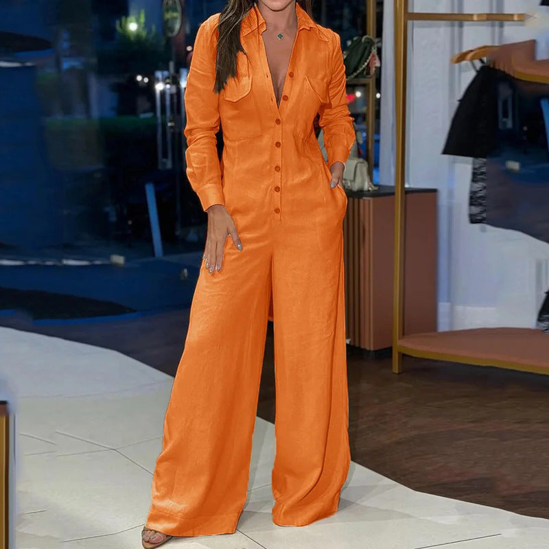 Női overál – Testhezálló szabású – Széles szárú – Hosszú ujjú – Inggallér