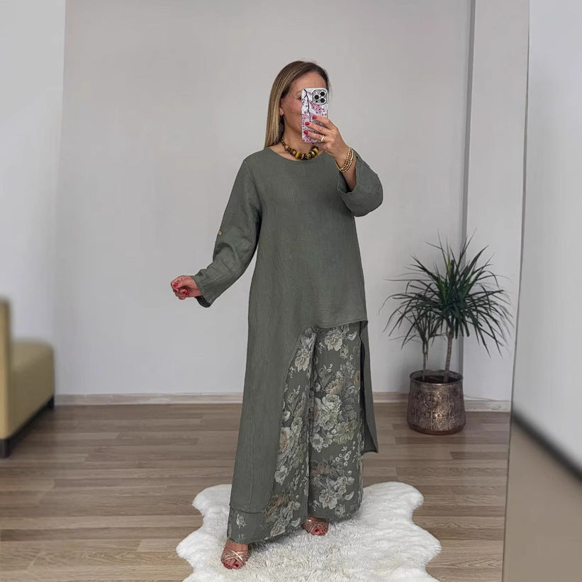 Női tunika – Laza szabású – Légáteresztő pamut – Hosszú ujjú – Aszimmetrikus szegély