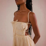 Női mini ruha – vékony pántok – ráncolt felsőrész – fodros – laza fazon