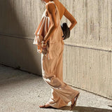 Női kétrészes szett – Aszimmetrikus fodros felső – Hosszú, lenge nadrág