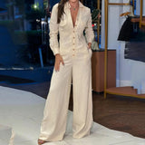 Női overál – Testhezálló szabású – Széles szárú – Hosszú ujjú – Inggallér