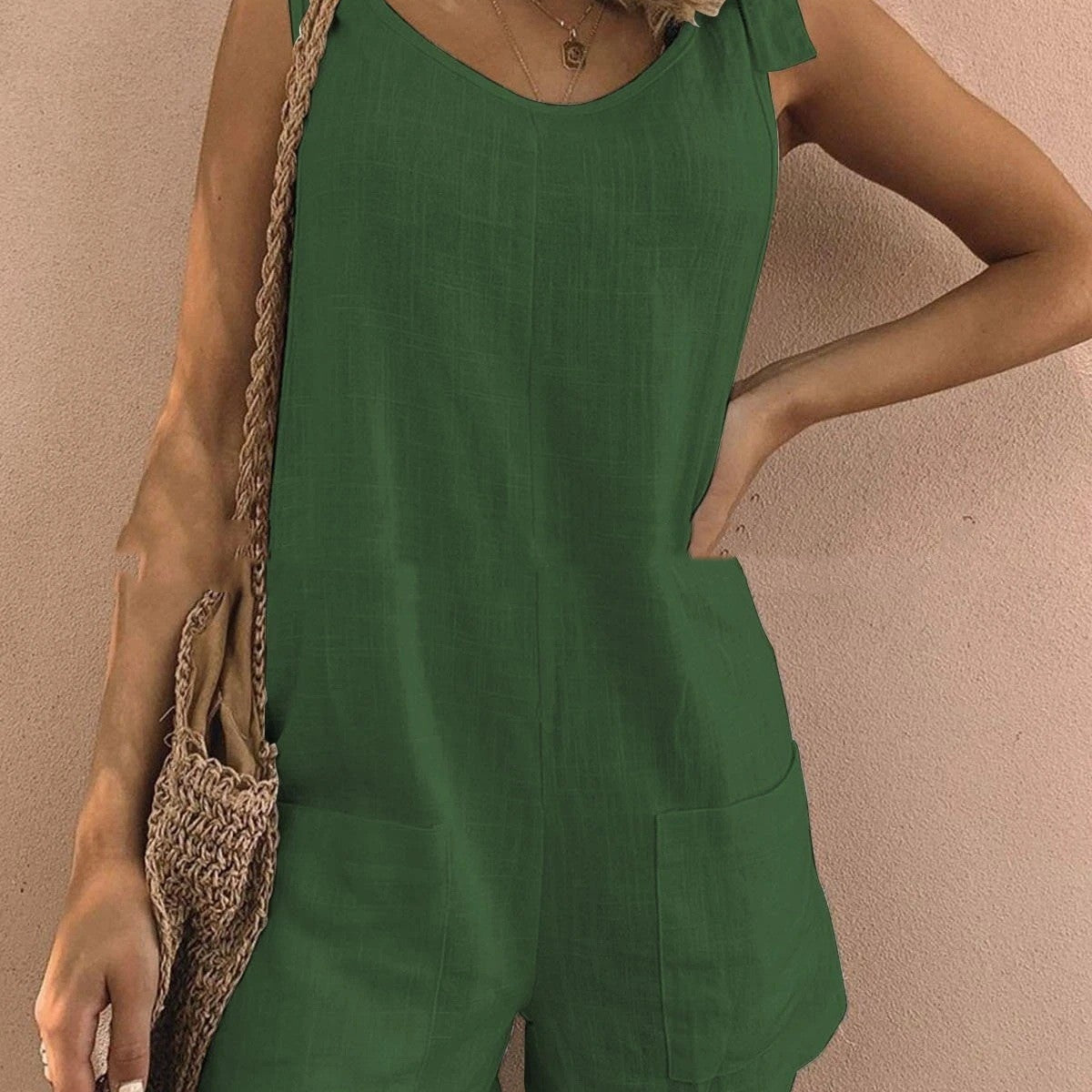 Női overál – Állítható pántok – Szív alakú nyakkivágás – Foltzsebek