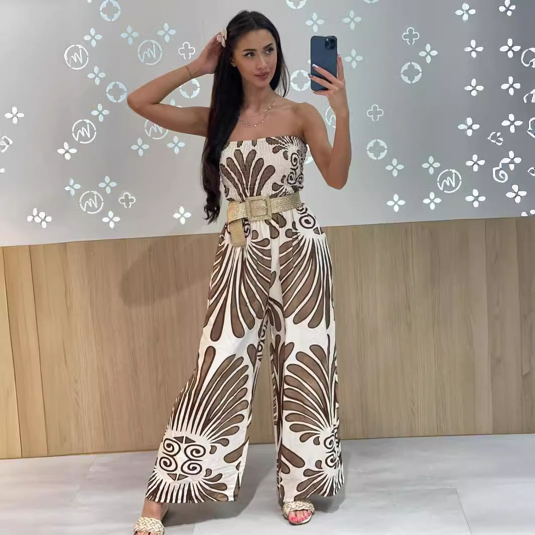 Női pánt nélküli overál – Laza fazon – Merész minta – Könnyű anyag