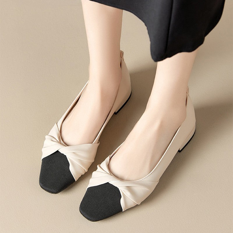 Női alacsony sarkú cipők – puha bőr – hegyes orr – elegáns csavart pánt