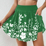 Női szoknya – Virágminta – Rugalmas derék – Légáteresztő, bő szabású