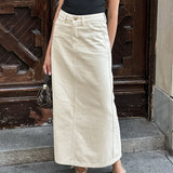 Női midi szoknya – 100% pamut – Slim fit – Magas derék – Elegáns elülső hasíték