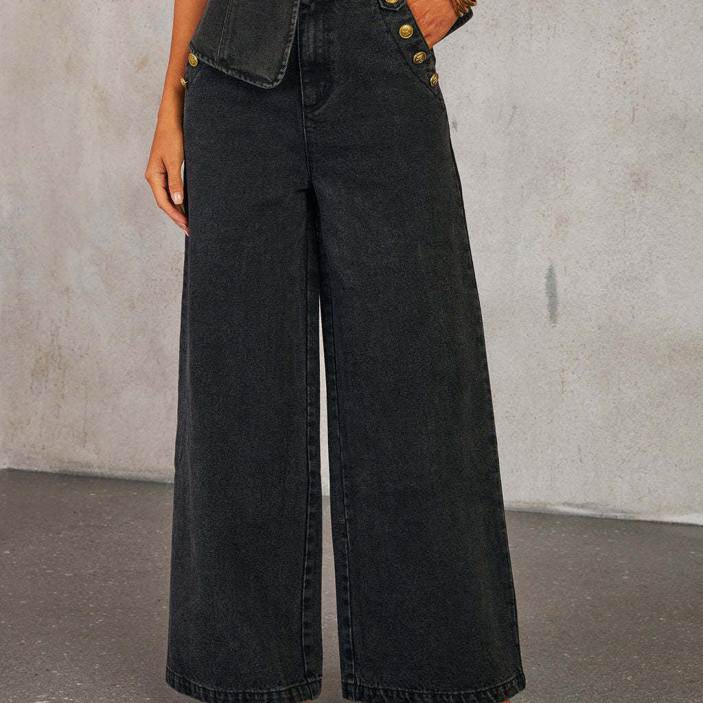 Női farmer szett – Slim fit – Elegáns gombos rögzítés – Derékhossz