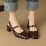 Női körömcipők – Blokk sarok – Szögletes orr – Szegecses pánt – Műbőr