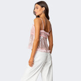 Női rövidített pántnélküli felső – Csillogó flitterek – Testhezálló szabás – Dekoratív fodrok