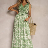 Női overál – Ujjatlan – V-nyakú – Megkötős derék – Lenge mintás szabású