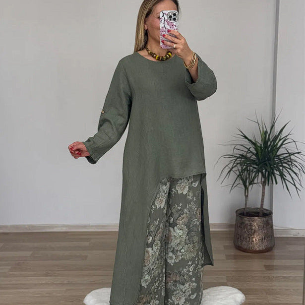 Női tunika – Laza szabású – Légáteresztő pamut – Hosszú ujjú – Aszimmetrikus szegély