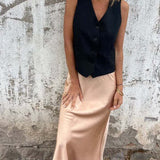 Női ujjatlan mellény – Testhezálló szabású – Gombos – V-nyakú – Sikkes formális stílus