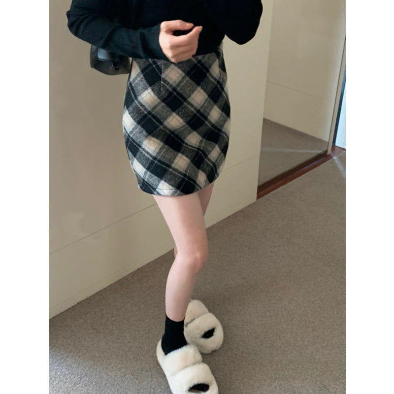 Plus size magas derekú, kockás gyapjúszoknya