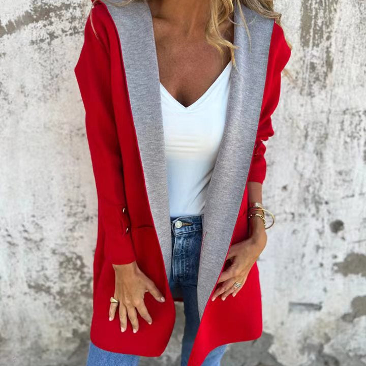 Női kapucnis mellény – puha kötésű – laza szabású – kontrasztos szegélyek