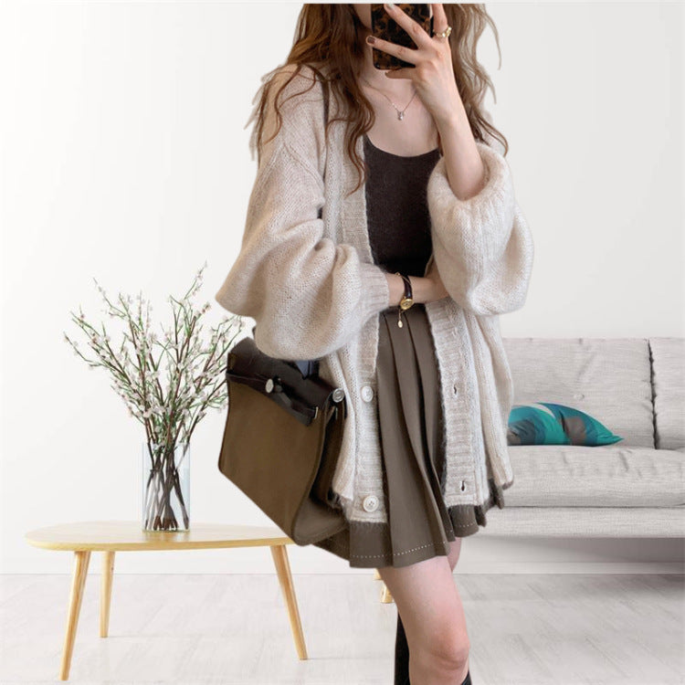 Női bő szabású kötött kardigán - Hosszú ujjú, nyitott elöl