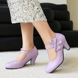 Női sarkú cipők – Zárt orrú – Dupla pántos – Elegáns masni