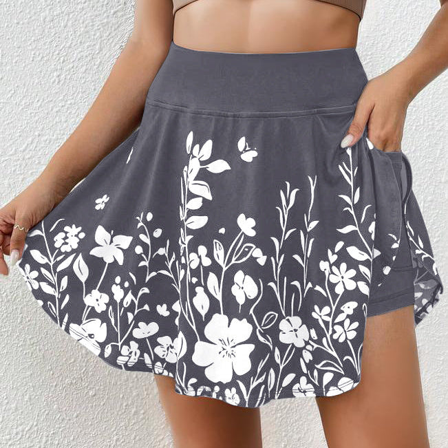 Női szoknya – Virágminta – Rugalmas derék – Légáteresztő, bő szabású