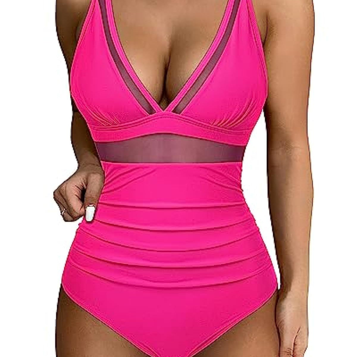 Női egyrészes fürdőruha – Mélyen dekoltált – Alakformáló hálós anyag – Tüll panelek