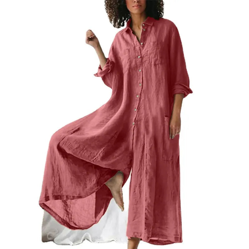 Női overál – Túlméretezett szabás – Légáteresztő anyag – Hosszú – Gombos elöl zsebekkel