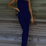 Női overál – testhezálló szabású – egy vállú – elegáns egyenes szárú