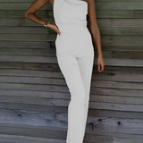 Női overál – testhezálló szabású – egy vállú – elegáns egyenes szárú