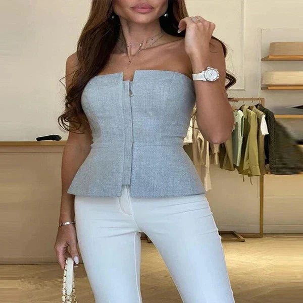 Női bustier felső – Testhezálló szabású – Cipzáras rögzítés – Peplum szegély – Strukturált anyag