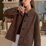 barna velúr kabát bevágott hajtókával