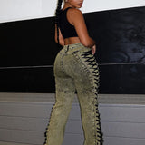 Fűzős és húzózsinóros farmernadrág