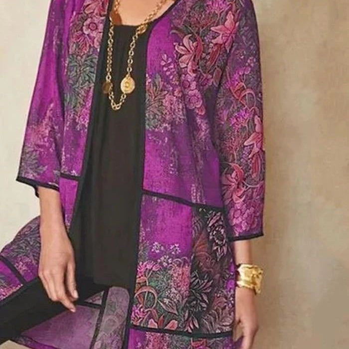 Női tunika blúz – Lenge szabású – Légáteresztő anyag – 3/4-es ujjú – Elegáns minta