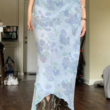 Aszimmetrikus karcsúsító szoknya virágmintás kötéssel