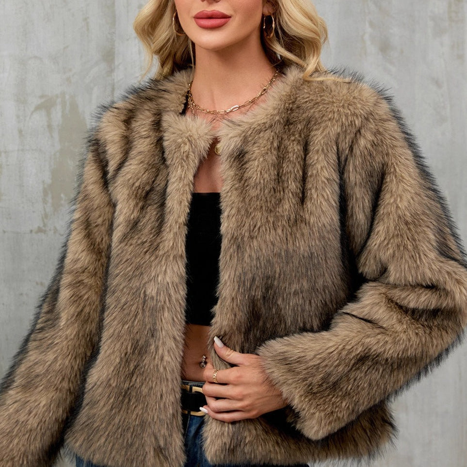 Nyitott kardigán rövid, plüss szőrmével