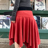 Elegáns, magas derekú, aszimmetrikus velúr szoknya