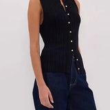 Egyszínű, bordázott ujjatlan mellény