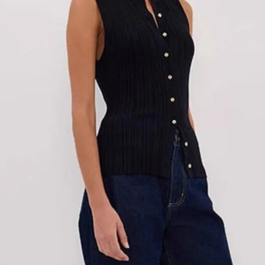 Egyszínű, bordázott ujjatlan mellény