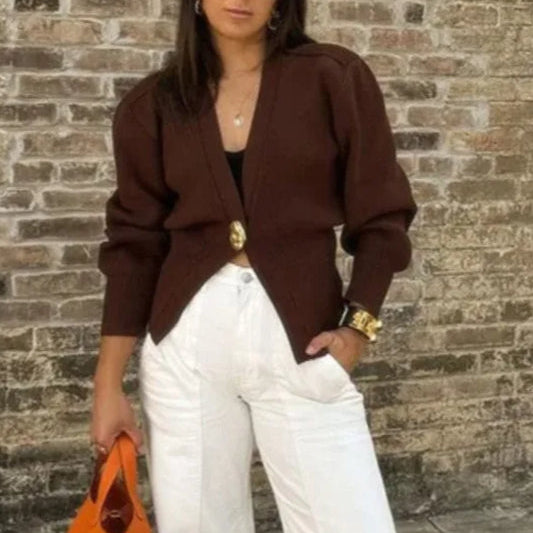 Vintage kötött kardigán gombokkal és V-nyakkal