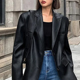 Fekete műbőr blézer