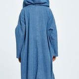 Hosszú, kapucnis farmerkabát