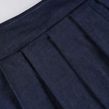 Egyszínű kötött rakott szoknya és megkötős szett alacsony derekú részletekkel