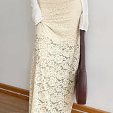 Hosszú szoknya áttetsző bézs csipkebrokátból