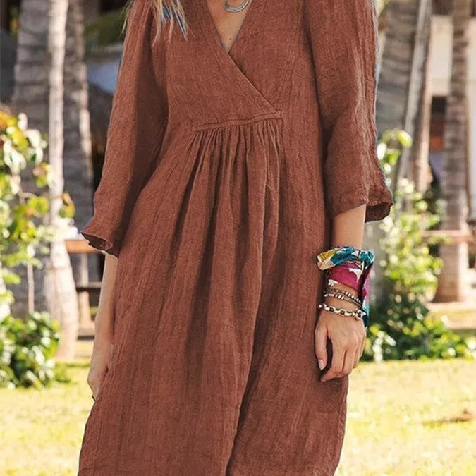 Julia - Női V-nyakú, átkötött ruha - 3/4-es ujjú - Lezser nyári szett