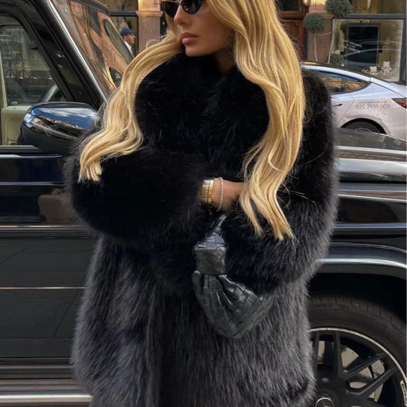 Egyszínű, környezetbarát műszőrme kabát