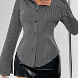 Hosszú ujjú, gombos, csíkos kardigán blúz gombokkal