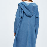 Hosszú, kapucnis farmerkabát