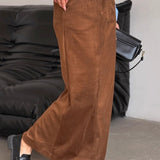 Hosszú, egyenes, vintage barna velúr szoknya hasítékkal