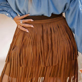 Elegáns miniszoknya hálós rojtokkal