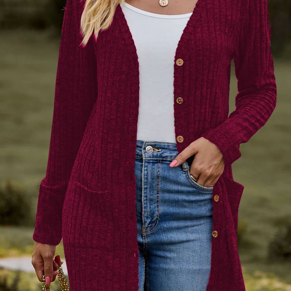 Hosszú ujjú, bolyhozott bordázott kötésű mellény